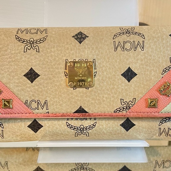 MCM Handbags - MCM Beige and Peachy Pink Women's Trifold Wallet